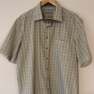 Gloriette Vienne 1886 Slim Fit Green‎ Check Short Sleeve Button Down Size L
